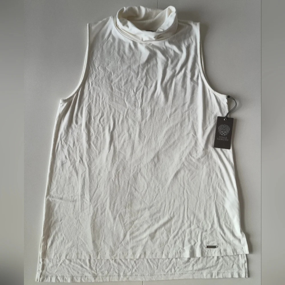 NWT Vince Camuto sleeveless turtleneck top in Buttercream, Size L - Picture 2 of 11